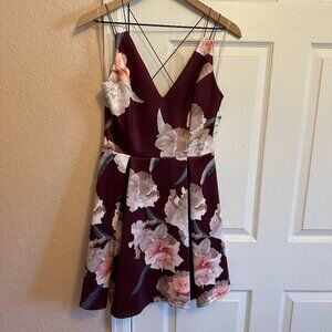 Floral Red/Pink Mini Dress, Size M
